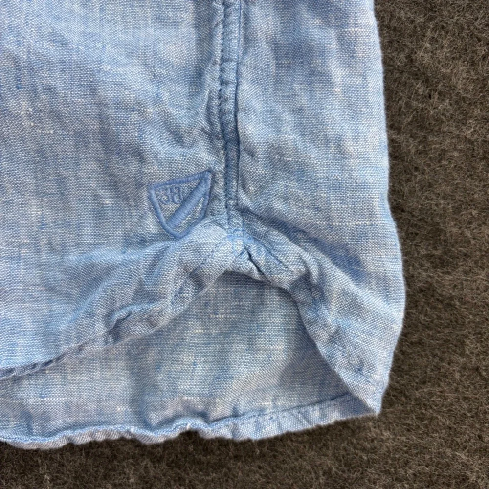 Cremieux Mens XXL Blue Linen Short Sleeve Button Down‎ Shirt Lightweight